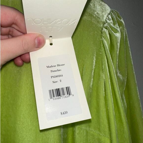 Ulla Johnson NWT $450 Marlene Velvet Long Sleeve Blouse Pistachio Green Size 2 - Picture 5 of 8